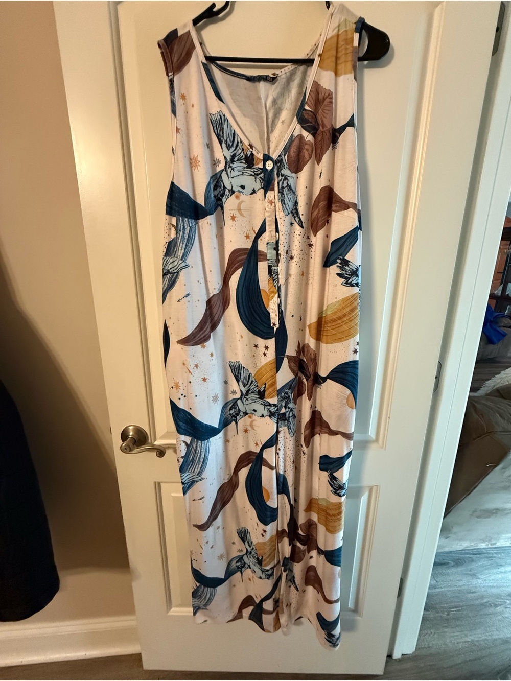 BloomChic Cream Dress with Blue and Brown Print